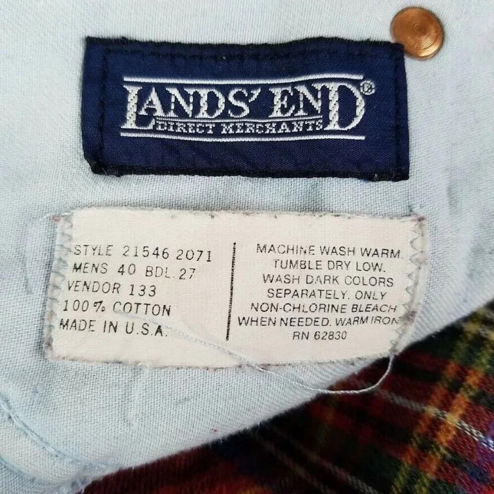 Lands End Jeans Mens 38x27 Square Rigger Red Plaid Flannel‎ Lined Medium Wash
